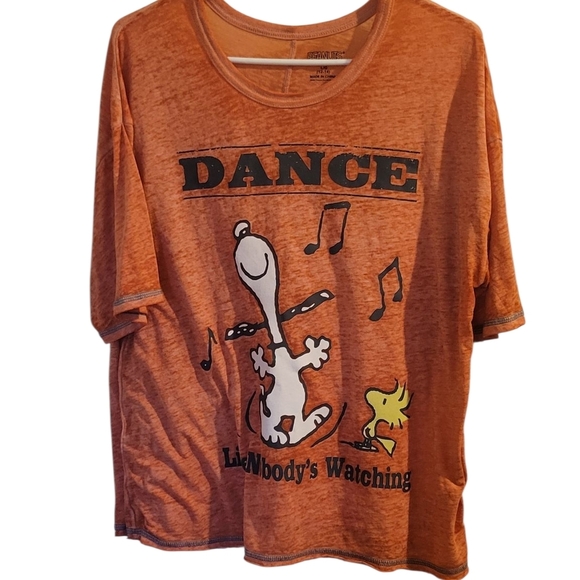 Snoopy and Woodstock Burn Out Orange Dance Graphic Tee Size L - Picture 1 of 2